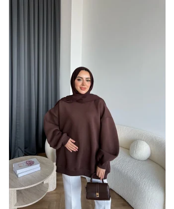 Yds-Oversize 3 İplik Sweat - Acı Kahve