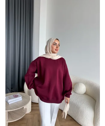 Yds-Oversize 3 İplik Sweat - Bordo