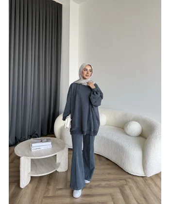 Yıkamalı Eşofman Takım - Antrasit