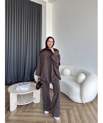 Yıkamalı Eşofman Takım - Kahve