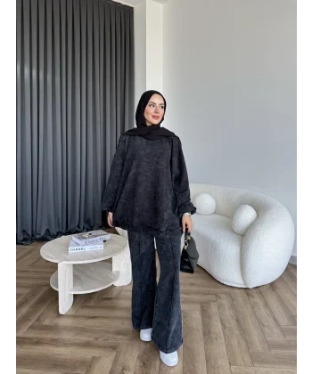 Yıkamalı Eşofman Takım - Siyah