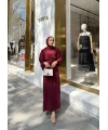 Balon Kol Krep Elbise - Bordo