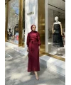 Balon Kol Krep Elbise - Bordo