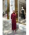 Balon Kol Krep Elbise - Bordo