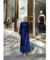 Balon Kol Krep Elbise - Lacivert