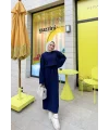 Balon Kol Triko Elbise - Lacivert