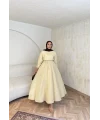 Beli Büzgülü Elbise - Sarı