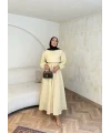 Beli Büzgülü Elbise - Sarı