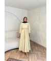 Beli Büzgülü Elbise - Sarı