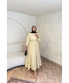 Beli Büzgülü Elbise - Sarı
