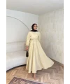 Beli Büzgülü Elbise - Sarı