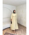 Beli Büzgülü Elbise - Sarı