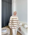 Çizgili Triko Takım - Bej