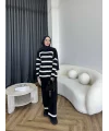Çizgili Triko Takım - Siyah