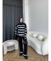 Çizgili Triko Takım - Siyah