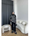 Çizgili Triko Takım - Siyah