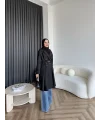 Dökümlü Trençkot - Siyah