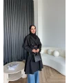 Dökümlü Trençkot - Siyah