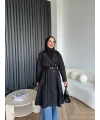 Dökümlü Trençkot - Siyah