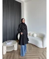 Dökümlü Trençkot - Siyah