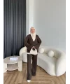Elenor Düğmeli Triko Takım - Kahve