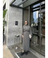 Fermuar Detaylı Triko Elbise - Gri