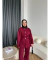 Gold Düğmeli 3 İplik Takım - Bordo