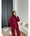 Gold Düğmeli 3 İplik Takım - Bordo