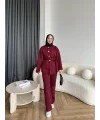 Gold Düğmeli 3 İplik Takım - Bordo