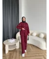 Gold Düğmeli 3 İplik Takım - Bordo