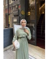 İmren Beli Lastikli Oysh Elbise - Yeşil