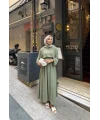 İmren Beli Lastikli Oysh Elbise - Yeşil