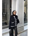 İnci Şerit Detaylı Kürk Ceket - Siyah
