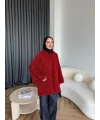 Kapşonlu Simli Hırka - Bordo