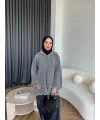 Kapşonlu Simli Hırka - Gri