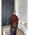 Kapşonlu Simli Hırka - Kahve