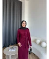 Kelsi Bağlamalı Elbise - Bordo