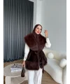 Lakas Yaka Ve Alt Kısmı Kürk Detaylı Yelek - Acı Kahve