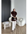 Lakas Yaka Ve Alt Kısmı Kürk Detaylı Yelek - Acı Kahve