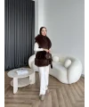 Lakas Yaka Ve Alt Kısmı Kürk Detaylı Yelek - Acı Kahve