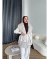 Lakas Yaka Ve Alt Kısmı Kürk Detaylı Yelek - Bej