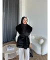 Lakas Yaka Ve Alt Kısmı Kürk Detaylı Yelek - Siyah