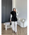 Lakas Yaka Ve Alt Kısmı Kürk Detaylı Yelek - Siyah