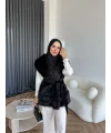 Lakas Yaka Ve Alt Kısmı Kürk Detaylı Yelek - Siyah