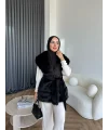 Lakas Yaka Ve Alt Kısmı Kürk Detaylı Yelek - Siyah