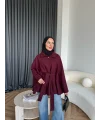 Laylan Ön Gold Düğmeli Panço - Bordo