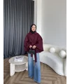 Laylan Ön Gold Düğmeli Panço - Bordo