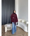 Laylan Ön Gold Düğmeli Panço - Bordo