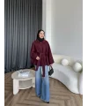 Laylan Ön Gold Düğmeli Panço - Bordo
