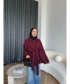 Laylan Ön Gold Düğmeli Panço - Bordo